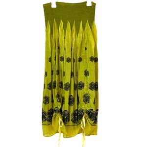 Lapis green & black convertible dress/skirt w/shirring & gathering ribbon ties